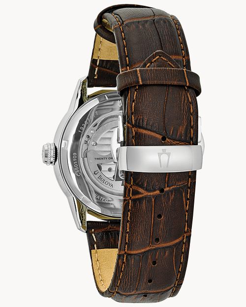 Bulova Classic Skeleton Automatic Brown Dial Brown Leather Strap Watch for Men - 96A120 Buy Now By Bulova