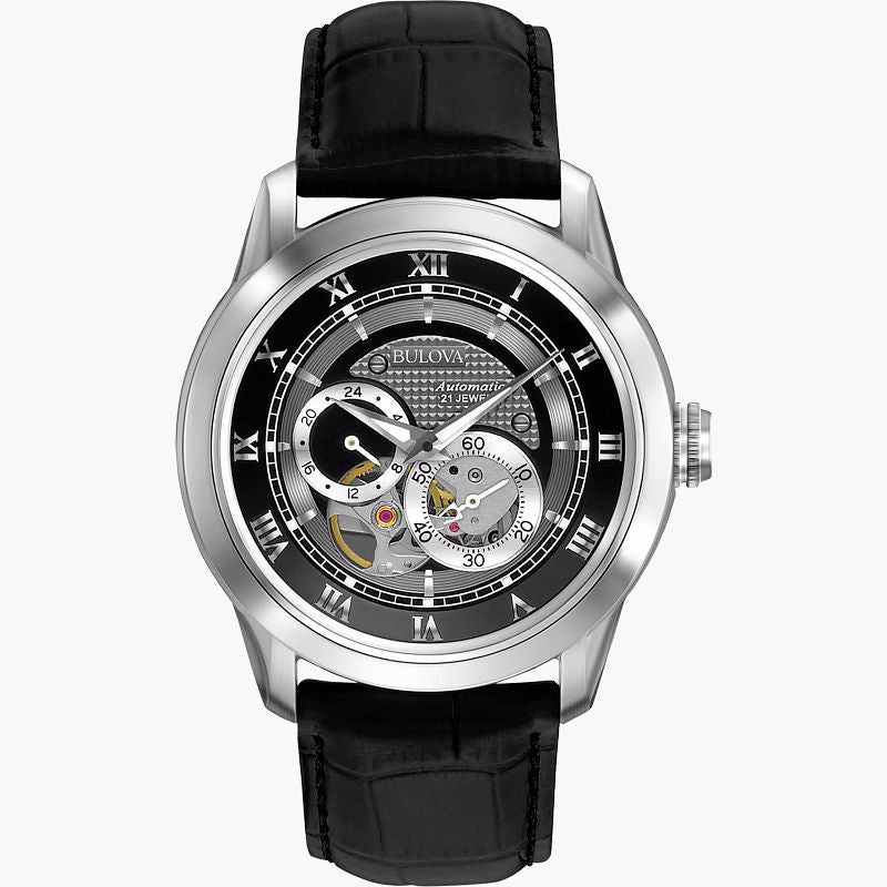Bulova BVA Classic Automatic Silver Dial Black Leather Strap Watch for Men - 96A135 Buy Now By Bulova