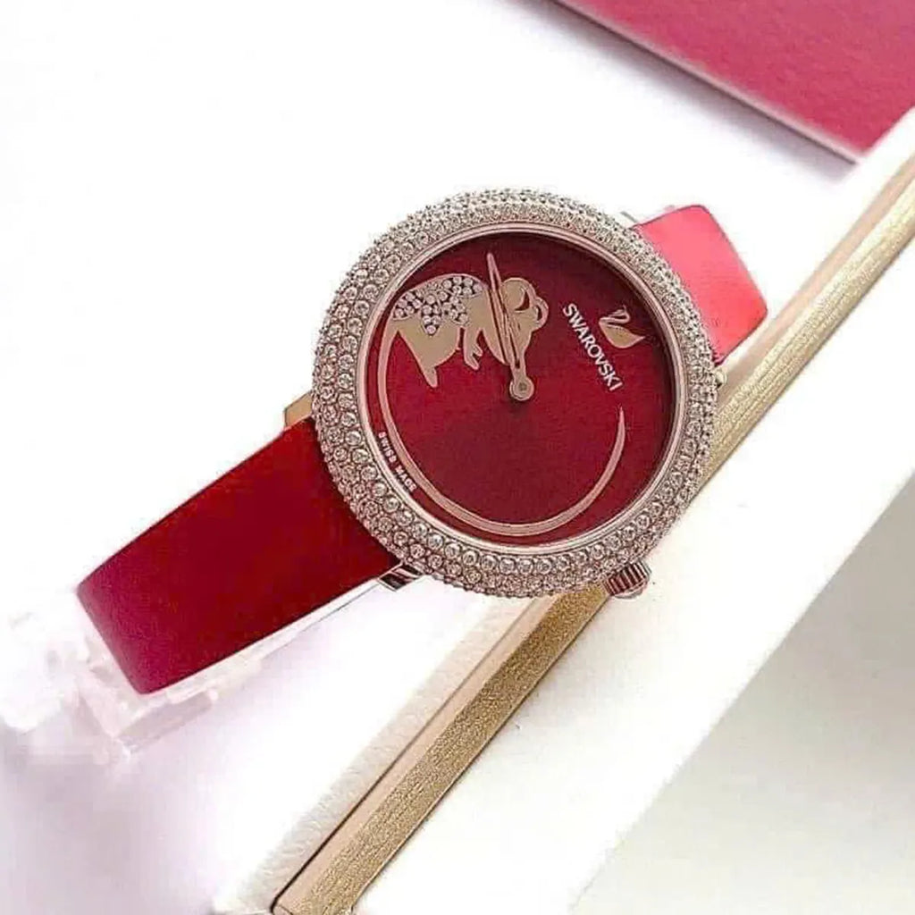 Swarovski Crystal Frost Red Dial Red Leather Strap Watch for Women - 5519226 Buy Now By Swarovski