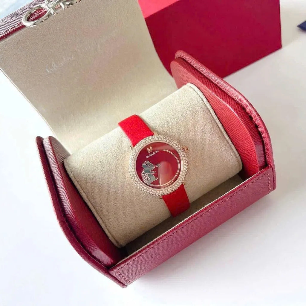 Swarovski Crystal Frost Red Dial Red Leather Strap Watch for Women - 5519226 Buy Now By Swarovski
