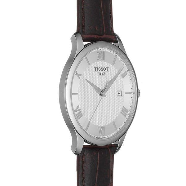 Tissot T Classic Tradition Silver Dial Brown Leather Strap Watch For Men - T063.610.16.038.00 Buy Now By Tissot