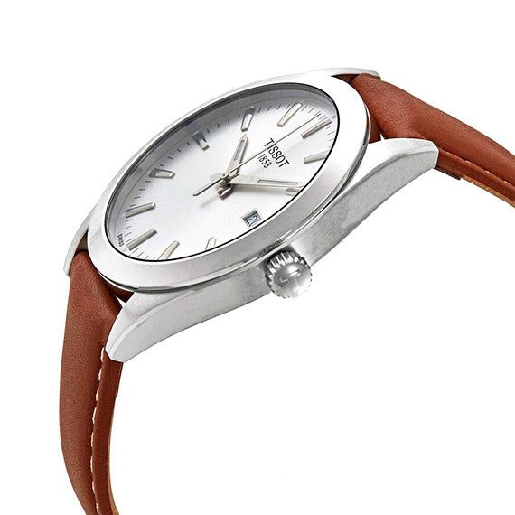 Tissot Gentleman Silver Dial Brown Leather Strap Watch For Men - T127.410.16.031.00 Buy Now By Tissot