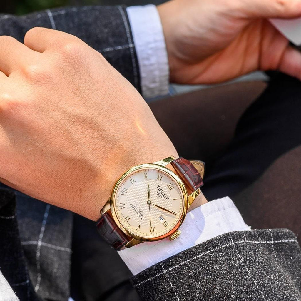 Tissot Le Locle Automatic Gold Dial Brown Leather Strap Watch For Men - T41.5.413.73 Buy Now By Tissot