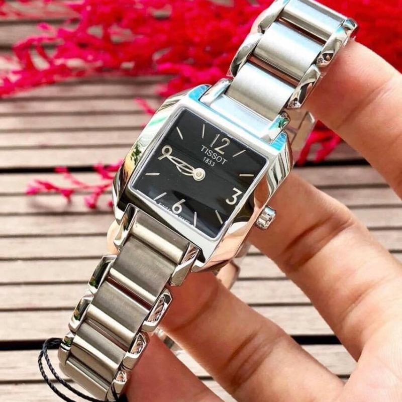 Tissot T Wave Black Dial Silver Steel Strap Watch for Women - T02.1.285.52 Buy Now By Tissot