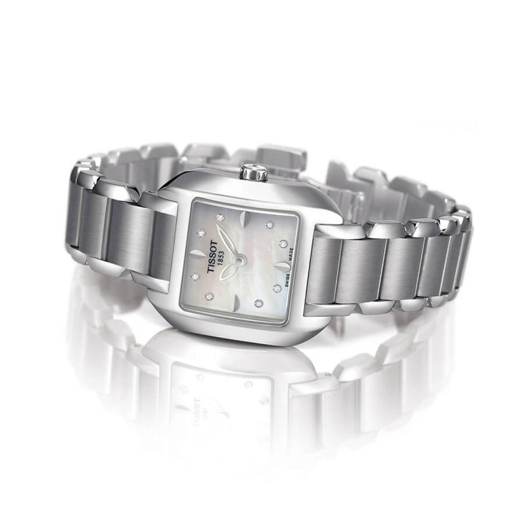 Tissot T Wave Diamonds Mother of Pearl Dial Silver Steel Strap Watch for Women - T02.1.285.74 Buy Now By Tissot