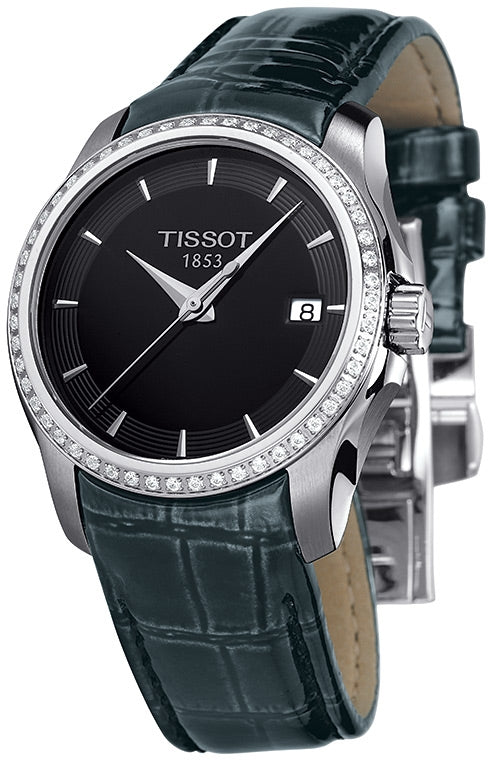 Tissot T Trend Couturier Diamonds Black Dial Black Leather Strap Watch for Women - T035.210.66.051.00 Buy Now By Tissot