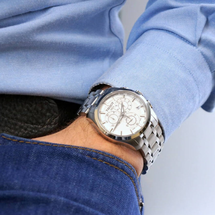 Tissot T Classic Couturier Chronograph White Dial Silver Steel Strap Watch For Men - T101.617.11.031.00 Buy Now By Tissot