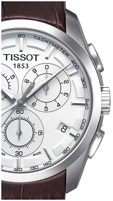 Tissot Couturier Chronograph White Dial Brown Leather Strap Watch For Men - T035.617.16.031.00 Buy Now By Tissot