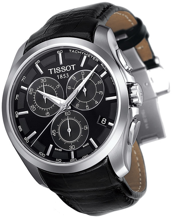 Tissot T Classic Couturier Chronograph Black Dial Black Leather Strap Watch For Men - T035.617.16.051.00 Buy Now By Tissot