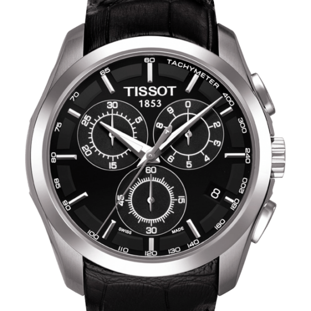 Tissot T Classic Couturier Chronograph Black Dial Black Leather Strap Watch For Men - T035.617.16.051.00 Buy Now By Tissot