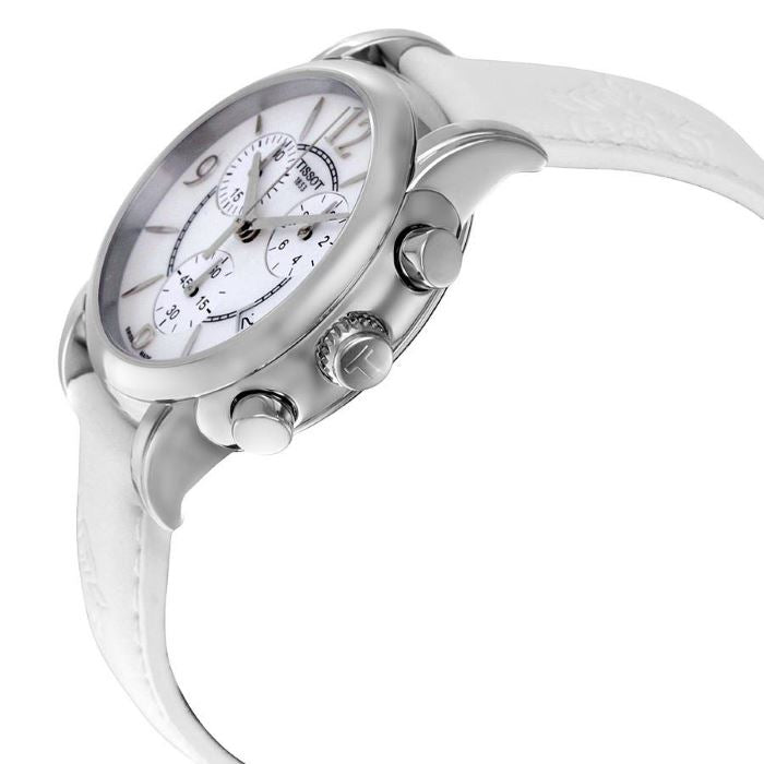 Tissot Dressport Chronograph Mother of Pearl Dial White Leather Strap Watch for Women - T050.217.17.117.00 Buy Now By Tissot