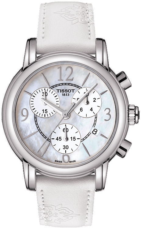 Tissot Dressport Chronograph Mother of Pearl Dial White Leather Strap Watch for Women - T050.217.17.117.00 Buy Now By Tissot