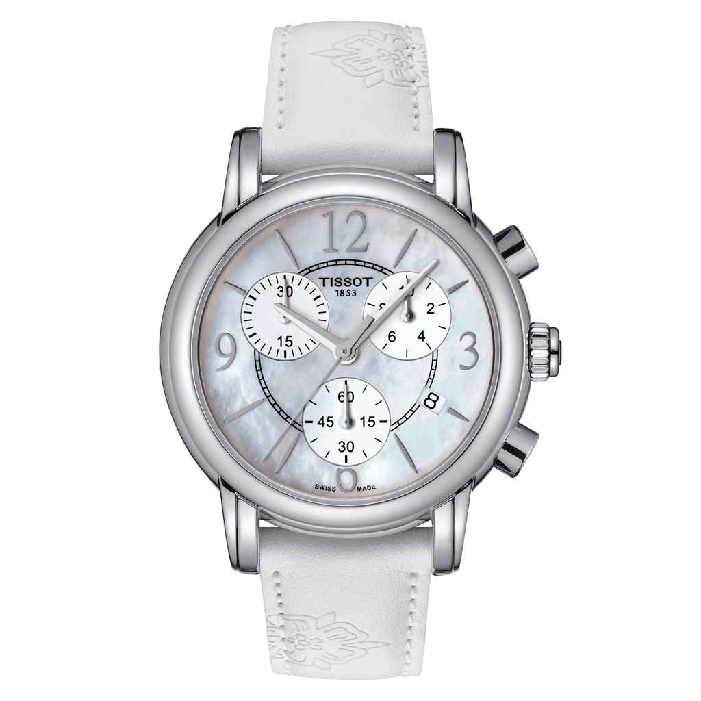 Tissot Dressport Chronograph Mother of Pearl Dial White Leather Strap Watch for Women - T050.217.17.117.00 Buy Now By Tissot