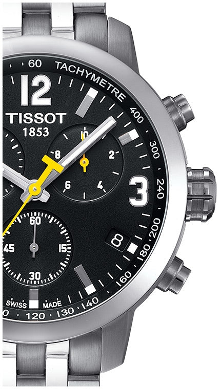 Tissot PRC 200 Chronograph Black Dial Silver Steel Strap Watch For Men - T055.417.11.057.00 Buy Now By Tissot