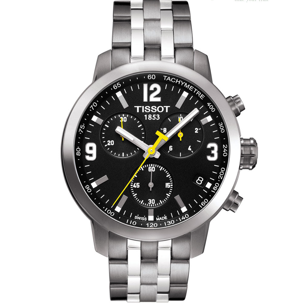 Tissot PRC 200 Chronograph Black Dial Silver Steel Strap Watch For Men - T055.417.11.057.00 Buy Now By Tissot