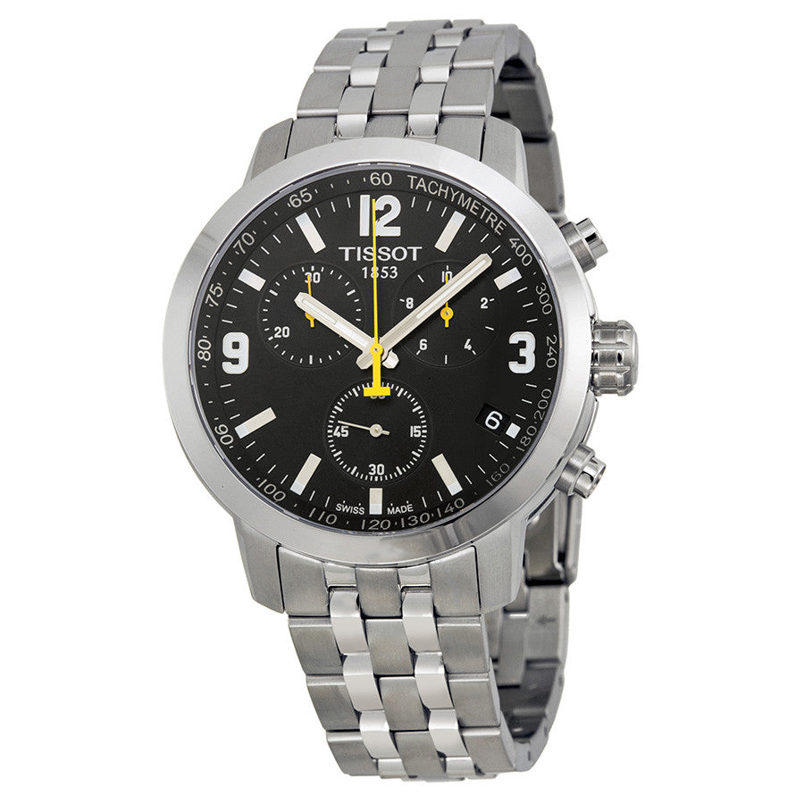 Tissot PRC 200 Chronograph Black Dial Silver Steel Strap Watch For Men - T114.417.11.057.00 Buy Now By Tissot