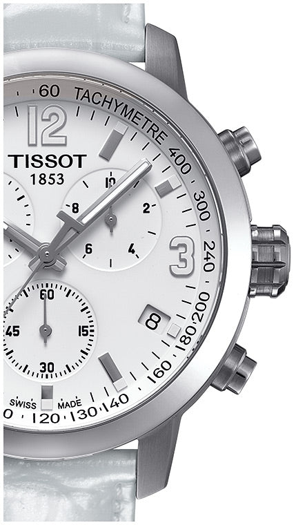 Tissot PRC 200 Chronograph White Dial White Leather Strap Watch For Men - T055.417.16.017.00 Buy Now By Tissot