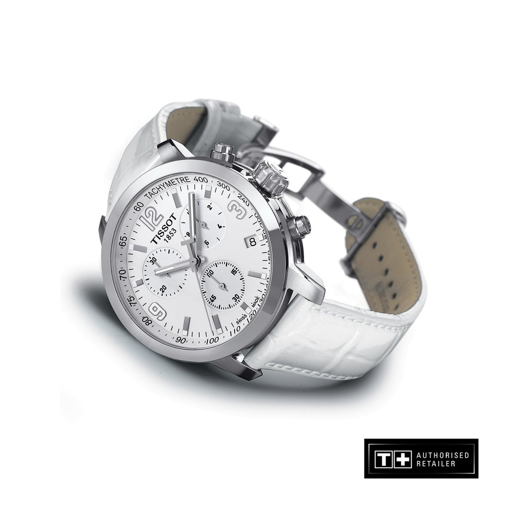 Tissot PRC 200 Chronograph White Dial White Leather Strap Watch For Men - T055.417.16.017.00 Buy Now By Tissot