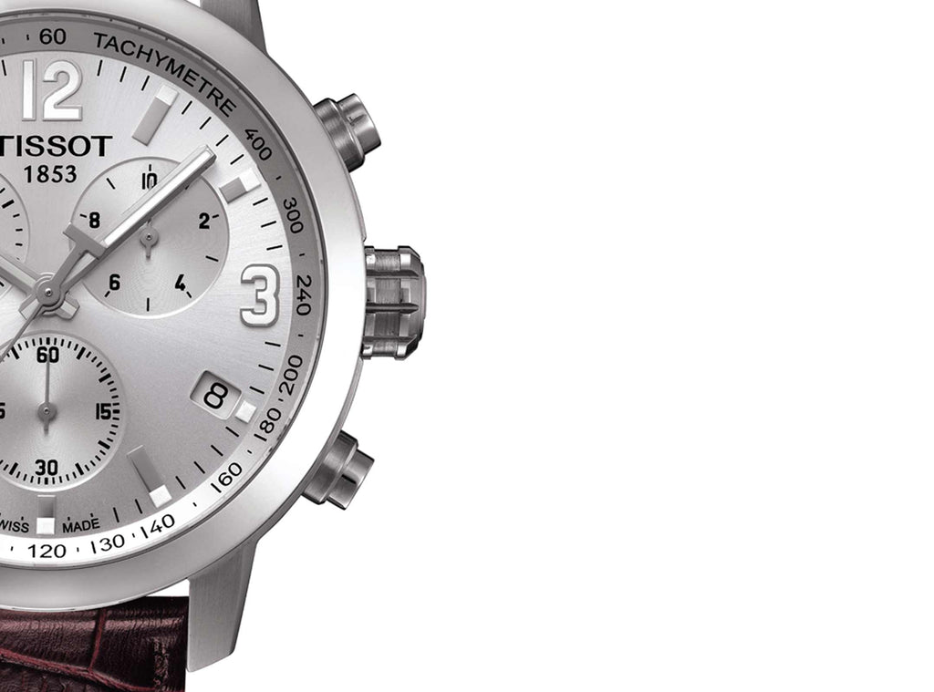 Tissot PRC 200 Chronograph Silver Dial Brown Leather Strap Watch For Men - T055.417.16.037.00 Buy Now By Tissot