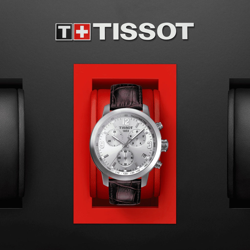 Tissot PRC 200 Chronograph Silver Dial Brown Leather Strap Watch For Men - T055.417.16.037.00 Buy Now By Tissot