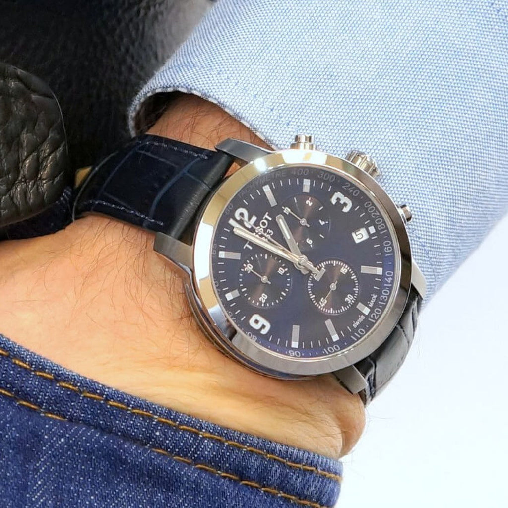 Tissot PRC 200 Chronograph Blue Dial Blue Leather Strap Watch For Men - T055.417.16.047.00 Buy Now By Tissot