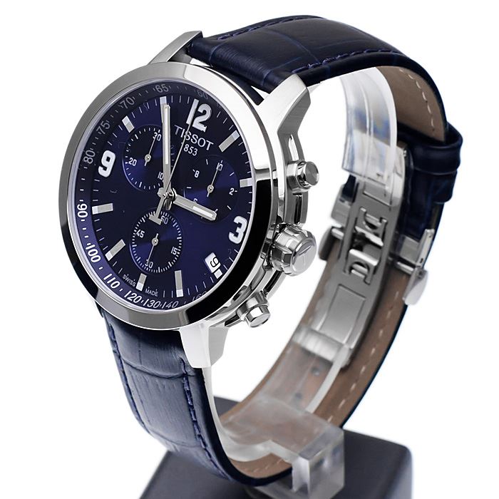 Tissot PRC 200 Chronograph Blue Dial Blue Leather Strap Watch For Men - T055.417.16.047.00 Buy Now By Tissot