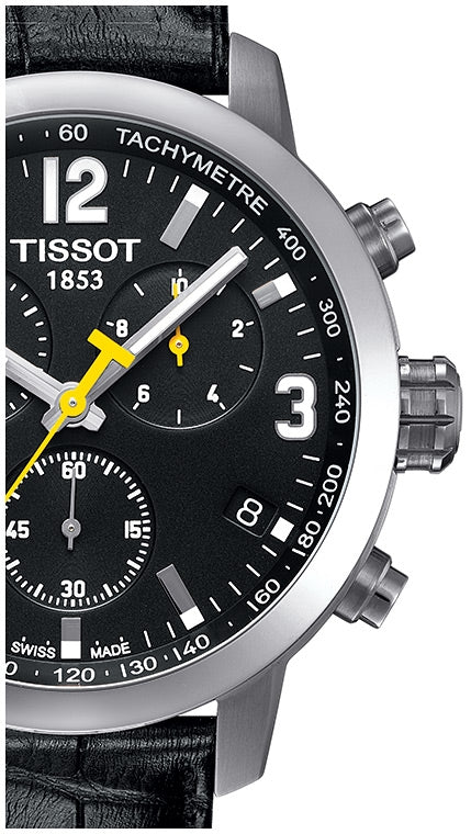 Tissot PRC 200 Chronograph Black Dial Black Leather Strap Watch For Men - T055.417.16.057.00 Buy Now By Tissot