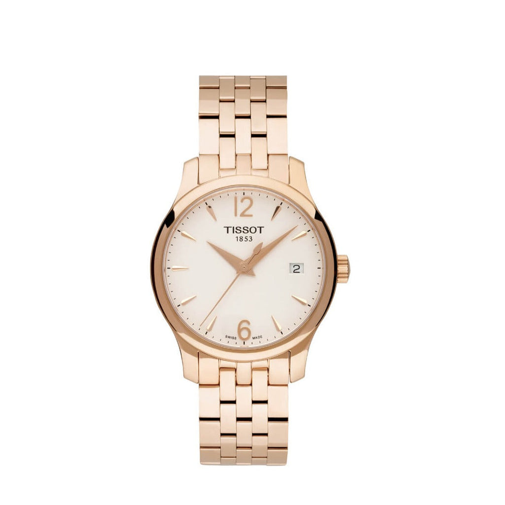 Tissot T Classic Tradition Lady White Dial Rose Gold Steel Strap Watch for Women - T063.210.33.037.00 Buy Now By Tissot
