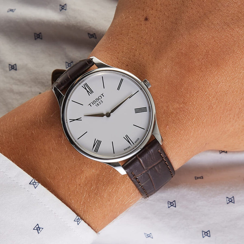 Tissot Tradition 5.5 Lady Silver Dial Brown Leather Strap Watch for Women - T063.009.16.018.00 Buy Now By Tissot