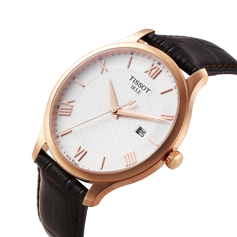 Tissot T Classic Tradition Silver Dial Brown Leather Strap Watch For Men - T063.610.36.038.00 Buy Now By Tissot