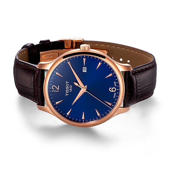 Tissot T Classic Tradition Blue Dial Brown Leather Strap Watch For Men - T063.610.36.047.00 Buy Now By Tissot