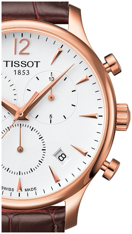 Tissot T Classic Tradition Chronograph White Dial Brown Leather Strap Watch For Men - T063.617.36.037.00 Buy Now By Tissot