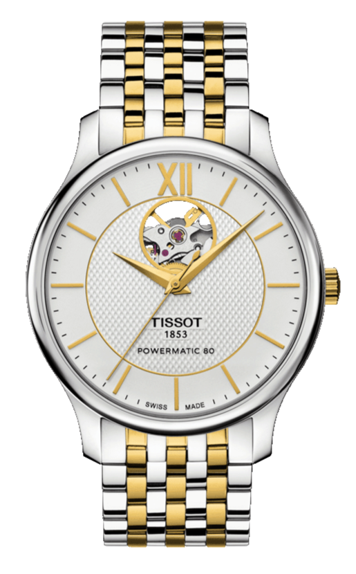 Tissot Tradition Powermatic 80 Open Heart Silver Dial Two Tone Steel Strap Watch For Men - T063.907.22.038.00 Buy Now By Tissot