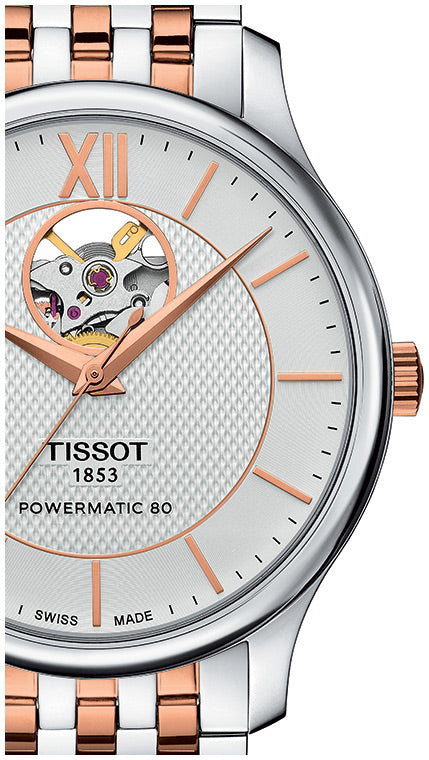 Tissot Tradition Powermatic 80 Open Heart Silver Dial Two Tone Steel Strap Watch For Men - T063.907.22.038.01 Buy Now By Tissot