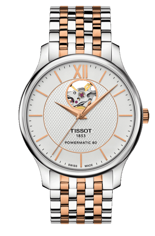 Tissot Tradition Powermatic 80 Open Heart Silver Dial Two Tone Steel Strap Watch For Men - T063.907.22.038.01 Buy Now By Tissot