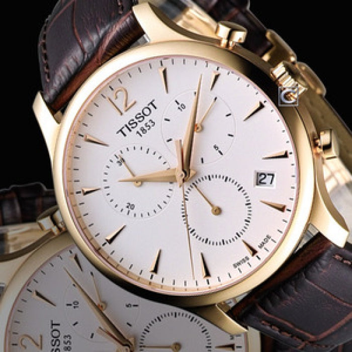 Tissot T Classic Tradition Chronograph White Dial Brown Leather Strap Watch For Men - T063.617.36.037.00 Buy Now By Tissot