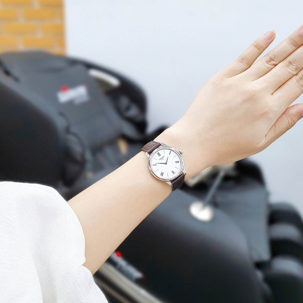 Tissot Tradition 5.5 Lady Silver Dial Brown Leather Strap Watch for Women - T063.009.16.018.00 Buy Now By Tissot