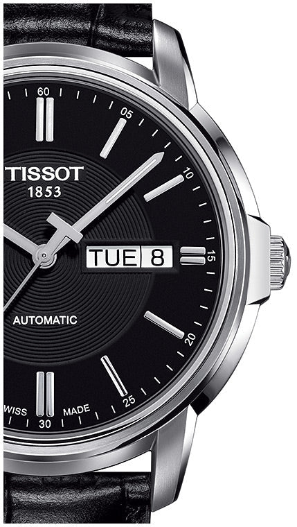 Tissot Automatics III Day Date Black Dial Black Leather Strap Watch For Men - T065.430.16.051.00 Buy Now By Tissot