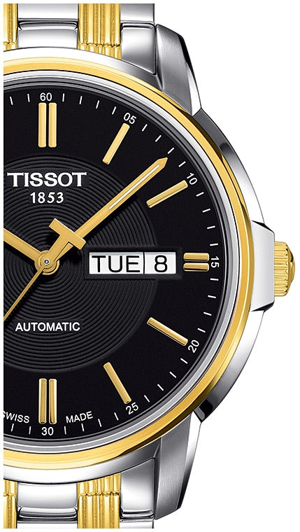 Tissot Automatics III Day Date Black Dial Two Tone Steel Strap Watch For Men - T065.430.22.051.00 Buy Now By Tissot