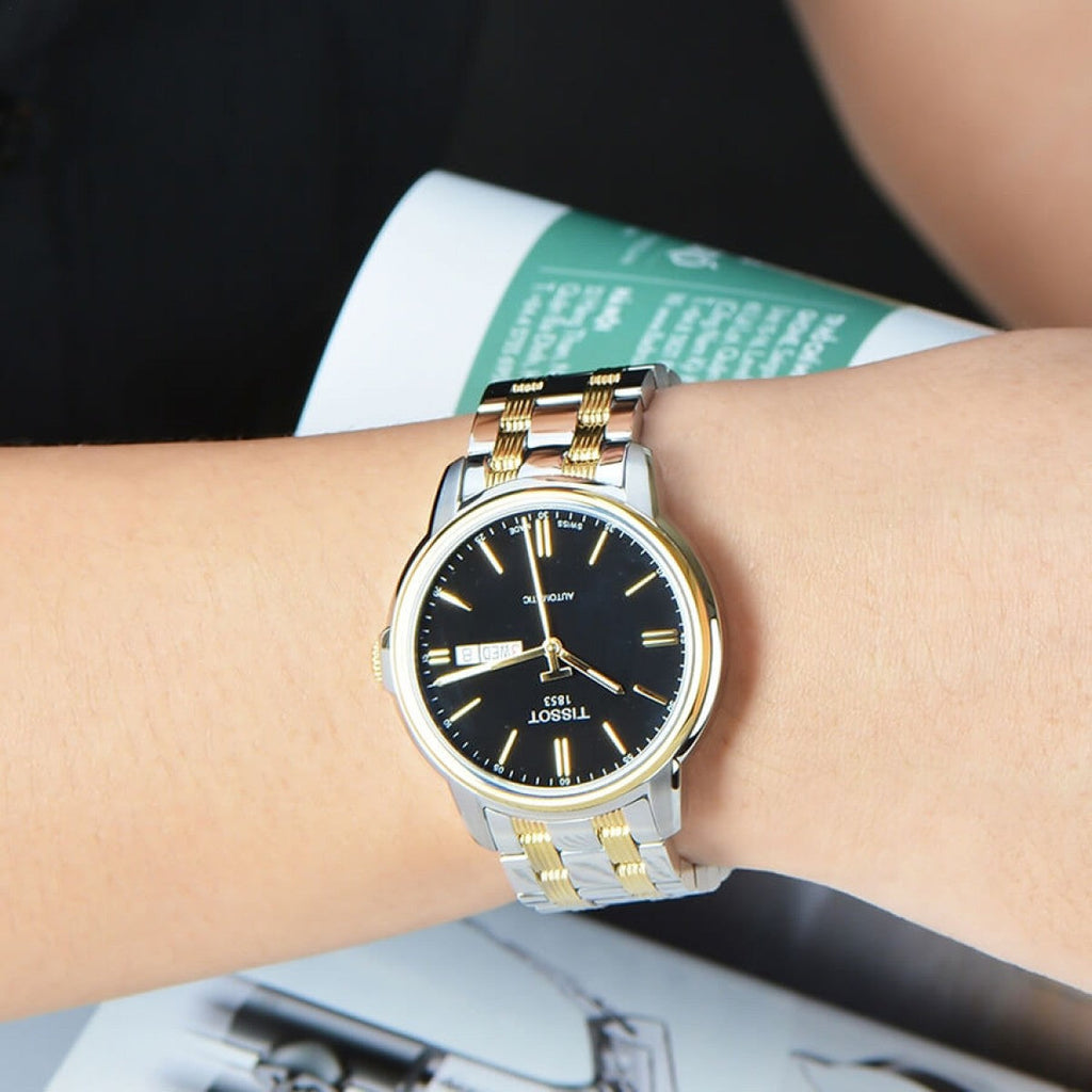 Tissot Automatics III Day Date Black Dial Two Tone Steel Strap Watch For Men - T065.430.22.051.00 Buy Now By Tissot