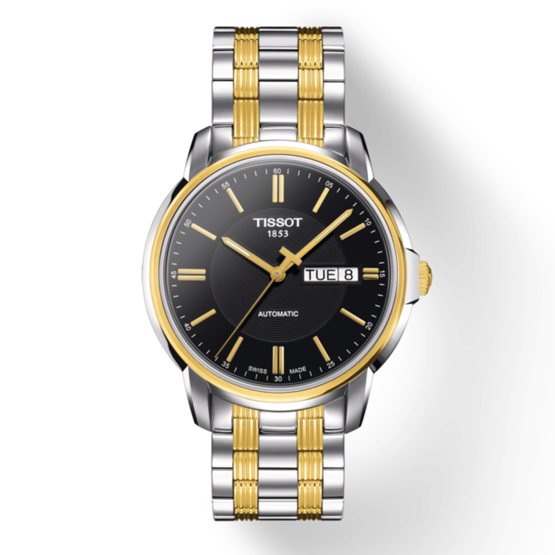 Tissot Automatics III Day Date Black Dial Two Tone Steel Strap Watch For Men - T065.430.22.051.00 Buy Now By Tissot