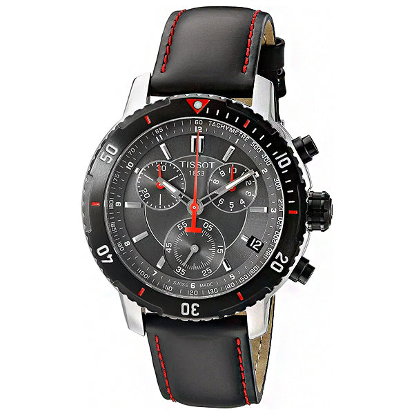 Tissot T Sport PRS 200 Chronograph Grey Dial Black Leather Strap Watch For Men - T067.417.26.051.00 Buy Now By Tissot