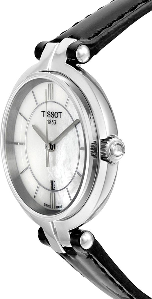 Tissot T Lady Flamingo Mother of Pearl White Dial Black Leather Strap Watch for Women - T094.210.16.111.00 Buy Now By Tissot