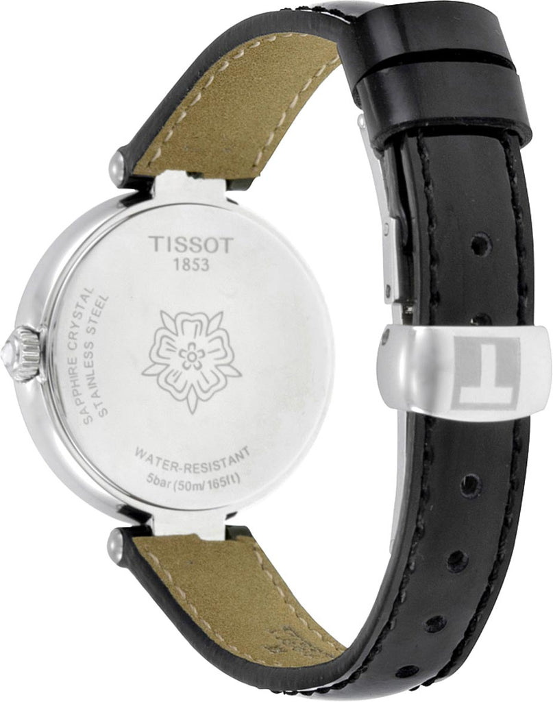 Tissot T Lady Flamingo Mother of Pearl White Dial Black Leather Strap Watch for Women - T094.210.16.111.00 Buy Now By Tissot