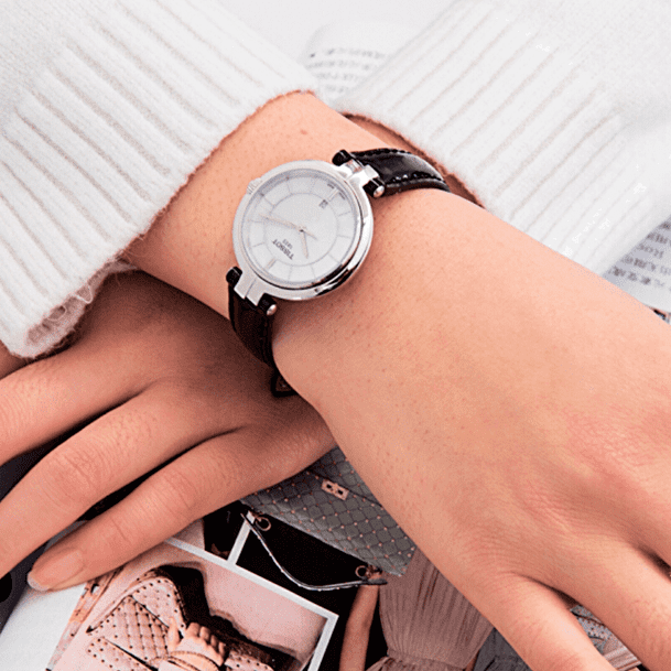 Tissot T Lady Flamingo Mother of Pearl White Dial Black Leather Strap Watch for Women - T094.210.16.111.00 Buy Now By Tissot