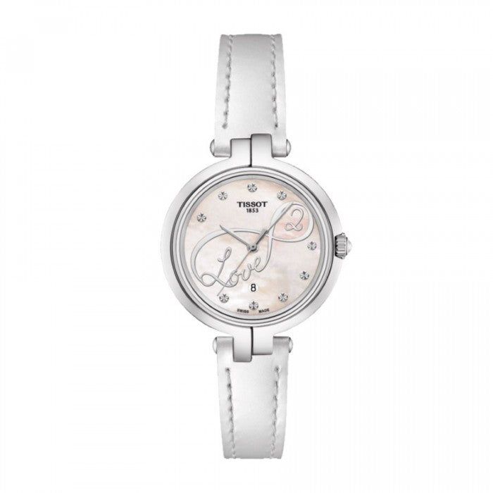 Tissot T Trend Flamingo Valentines Mother of Pearl White Dial White Leather Strap Watch For Women - T094.210.16.111.01 Buy Now By Tissot