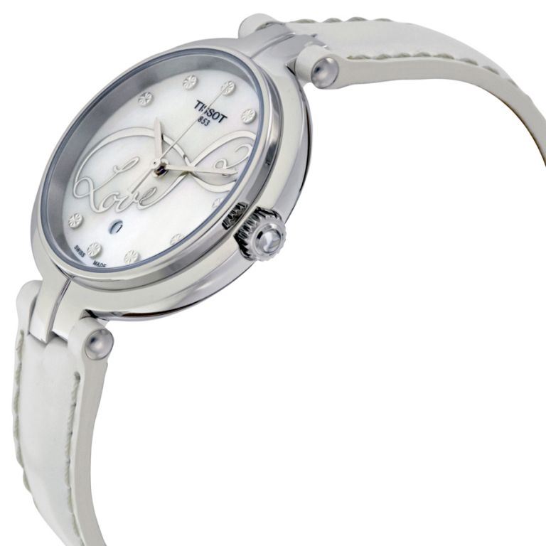 Tissot T Trend Flamingo Valentines Mother of Pearl White Dial White Leather Strap Watch For Women - T094.210.16.111.01 Buy Now By Tissot