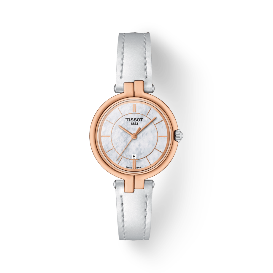 Tissot T Lady Flamingo Mother of Pearl White Dial White Leather Strap Watch For Women - T094.210.26.111.01 Buy Now By Tissot