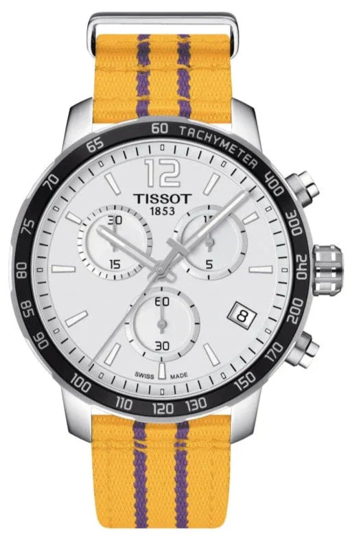 Tissot Quickster Chronograph NBA LA Lakers White Dial Yellow NATO Strap Watch for Men - T095.417.17.037.05 Buy Now By Tissot