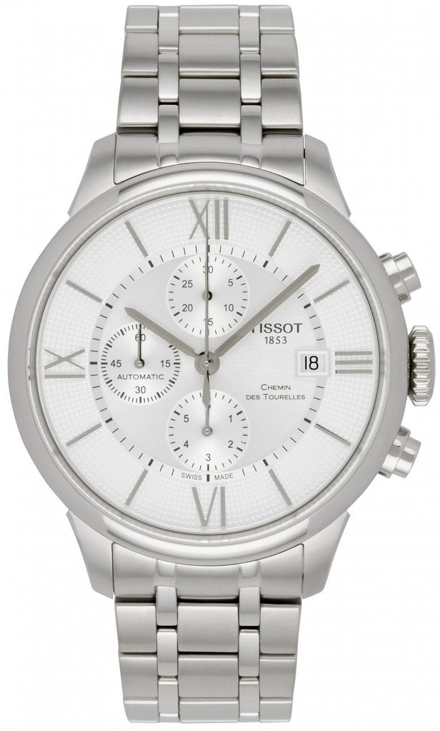 Tissot Chemin des Tourelles Automatic Chronograph White Dial Silver Steel Strap Watch for Men - T099.427.11.038.00 Buy Now By Tissot
